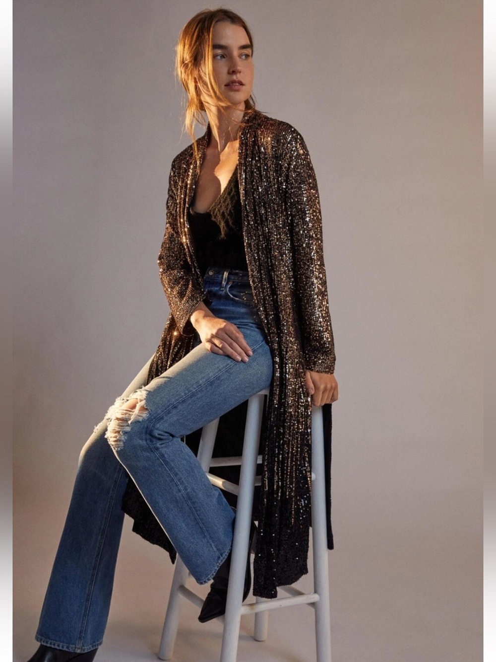 Anthropologie/BB Dakota Rose Gold and Black Sequin Duster - Picture 6 of 8